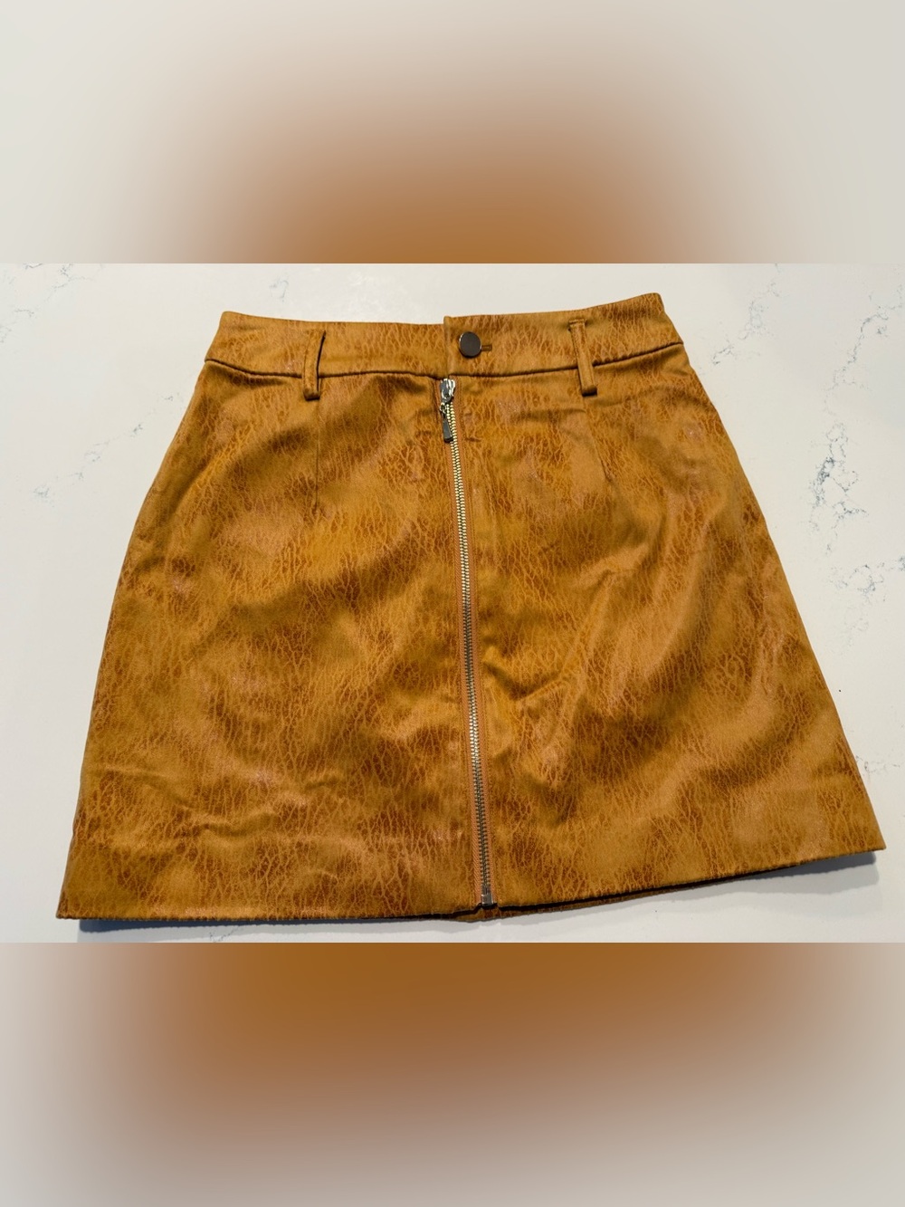 J.ING Faux Leather A-Line Mini Skirt in Mustard with Front Zip